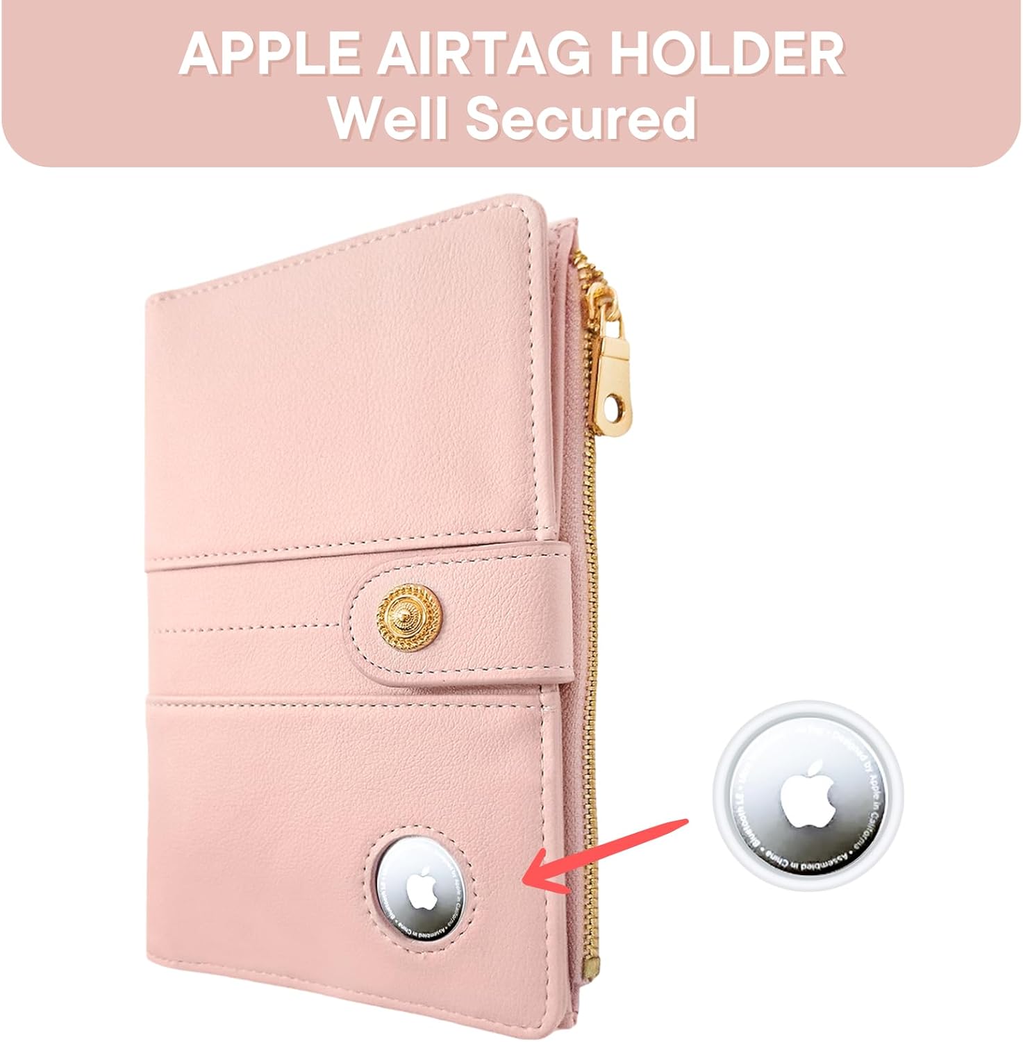 Airtag Passport Holder Women – RFID Blocking Travel Wallet with Zipper Pocket, Card Slots, Pen & Keychain - Abbycart