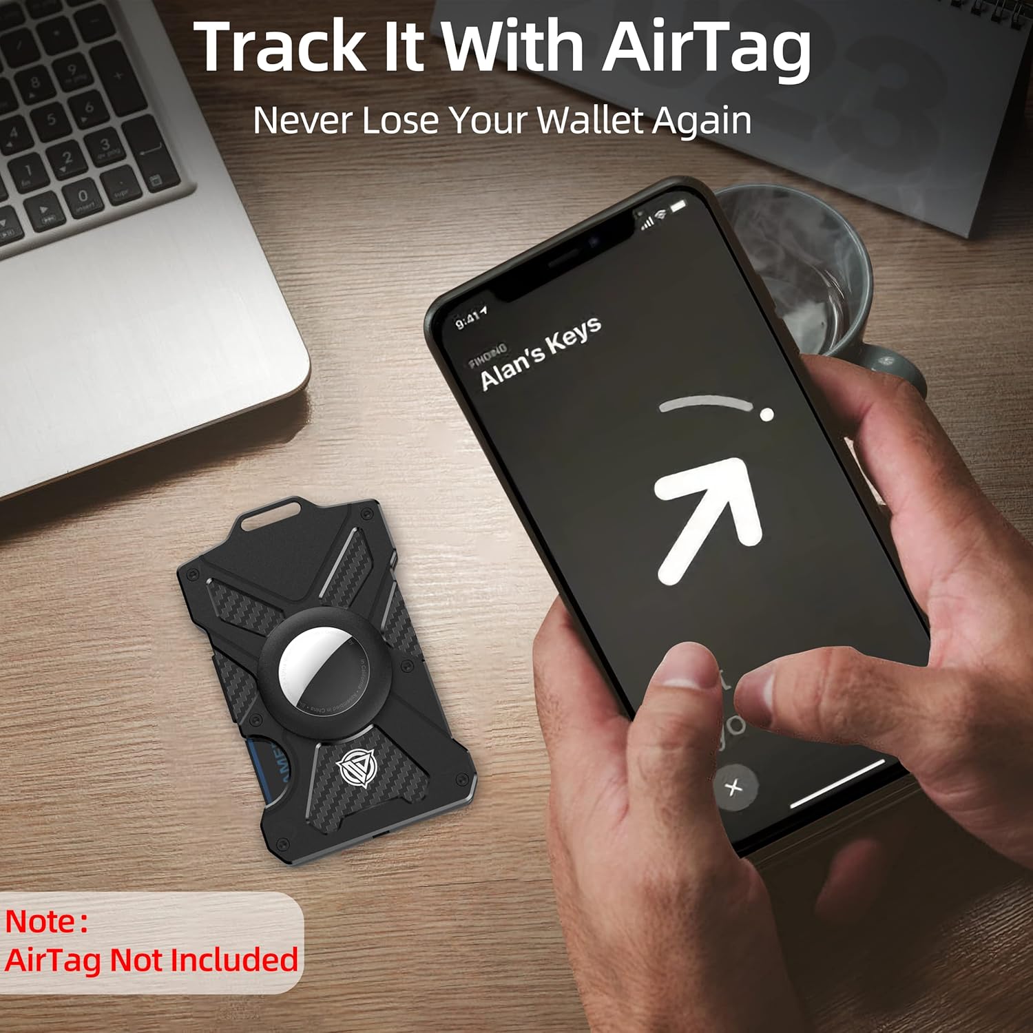 AirTag Wallet for Men (No AirTag) with Clear ID Card Holder, RFID Blocking Carbon Fiber Slim Tactical Wallet, Metal Minimalist Front Pocket Wallet Holds 15 Cards - Abbycart