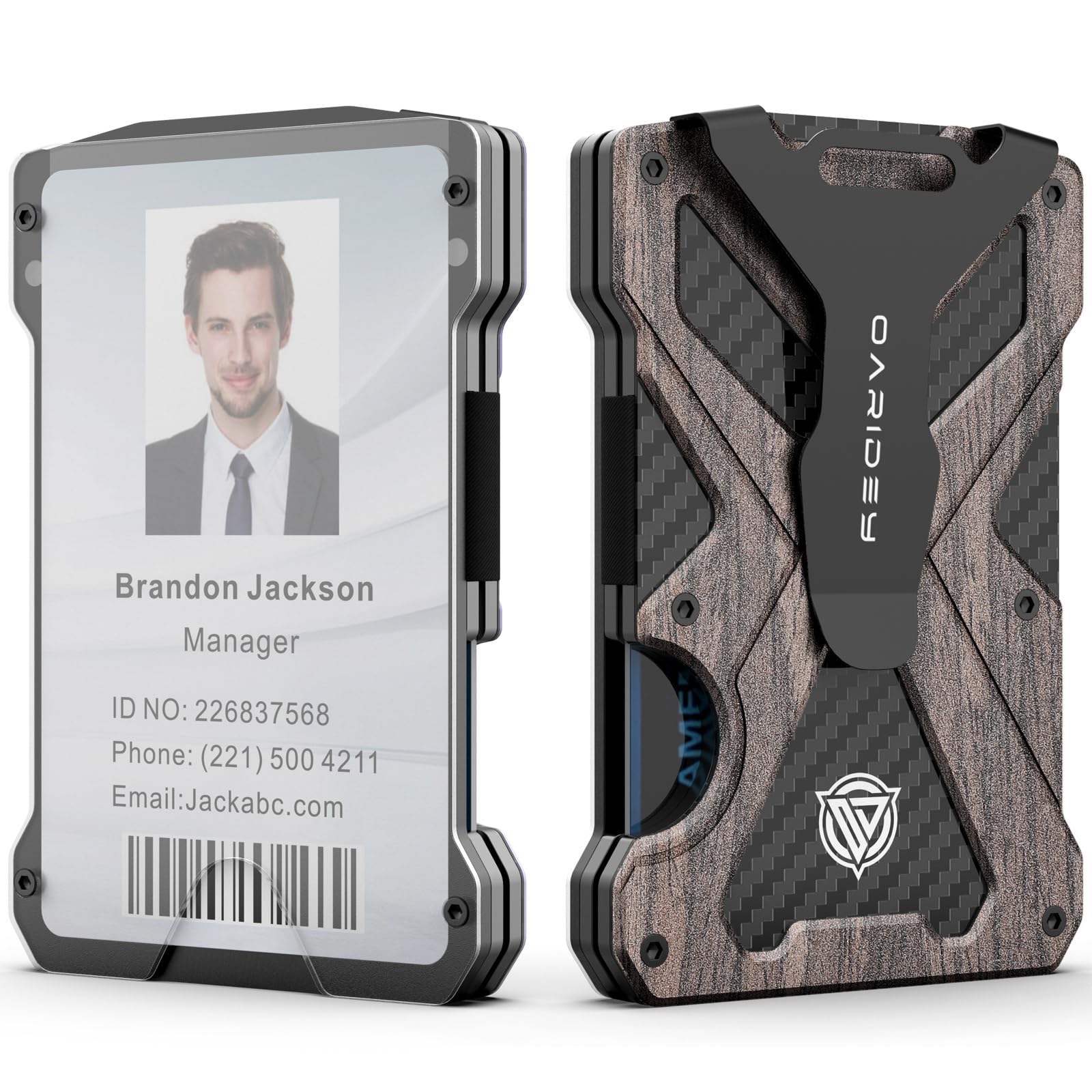 AirTag Wallet for Men (No AirTag) with Clear ID Card Holder, RFID Blocking Carbon Fiber Slim Tactical Wallet, Metal Minimalist Front Pocket Wallet Holds 15 Cards - Abbycart