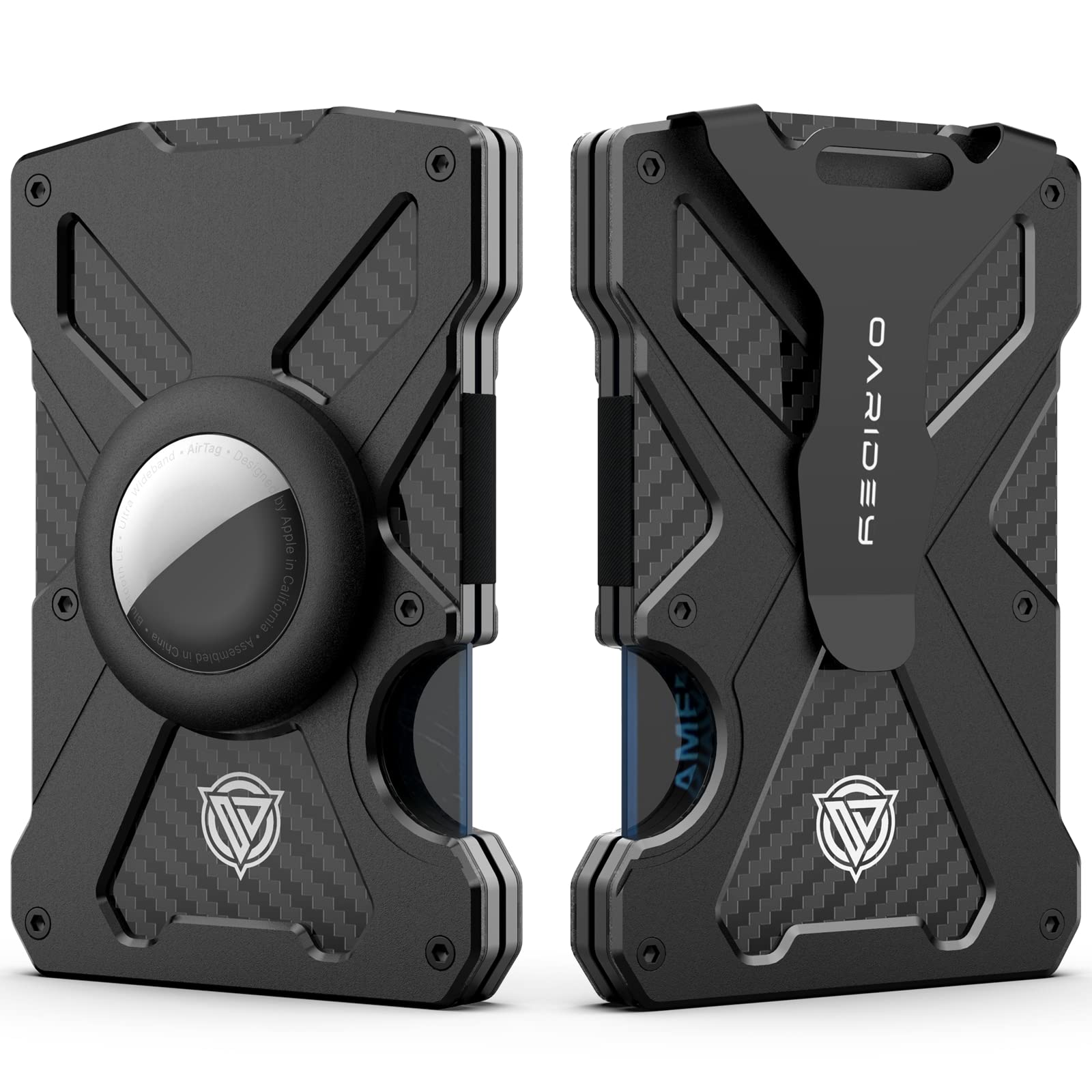 AirTag Wallet for Men (No AirTag) with Clear ID Card Holder, RFID Blocking Carbon Fiber Slim Tactical Wallet, Metal Minimalist Front Pocket Wallet Holds 15 Cards - Abbycart