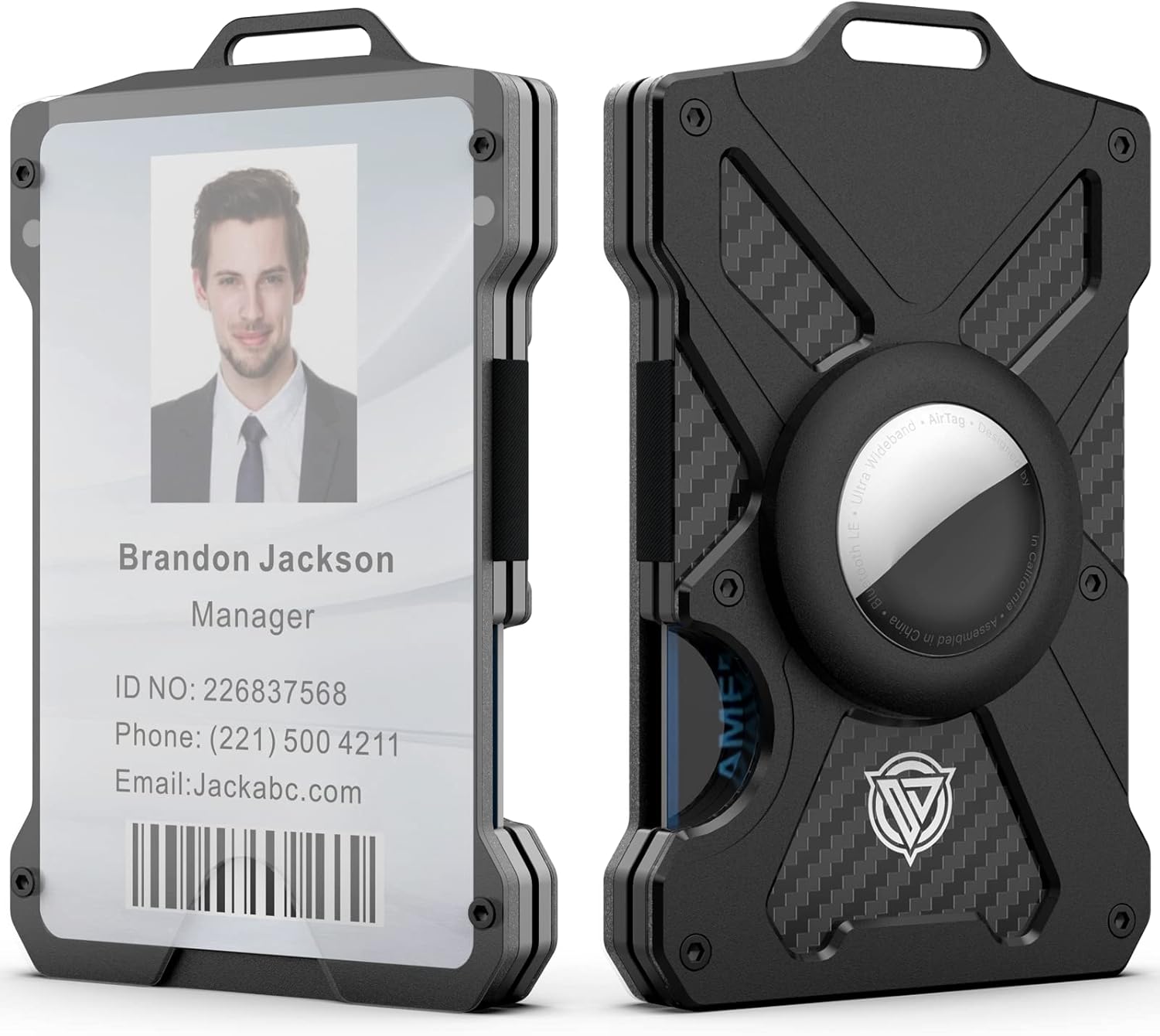 AirTag Wallet for Men (No AirTag) with Clear ID Card Holder, RFID Blocking Carbon Fiber Slim Tactical Wallet, Metal Minimalist Front Pocket Wallet Holds 15 Cards - Abbycart