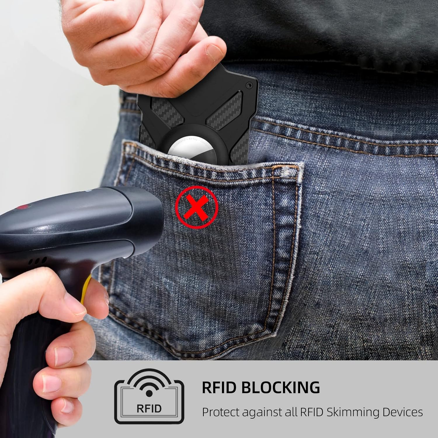 AirTag Wallet for Men (No AirTag) with Clear ID Card Holder, RFID Blocking Carbon Fiber Slim Tactical Wallet, Metal Minimalist Front Pocket Wallet Holds 15 Cards - Abbycart