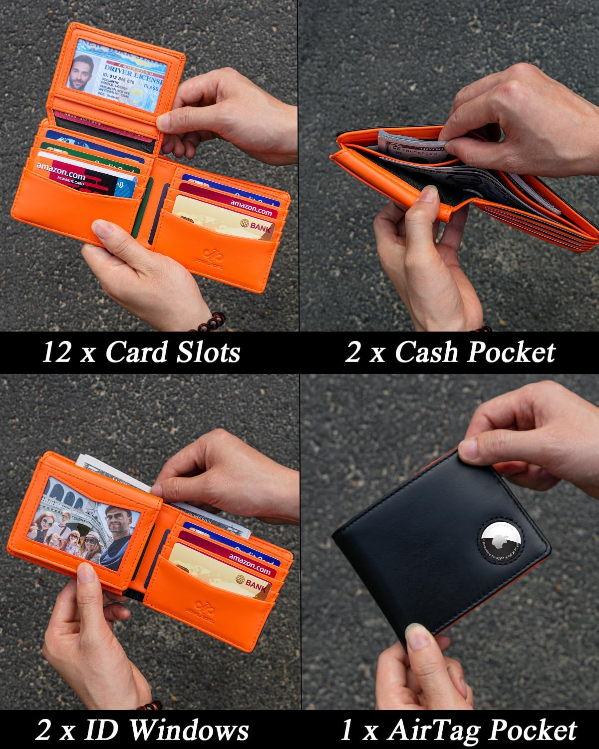 AirTag Wallet for Men – RFID Blocking Bifold Leather Wallet with 12 Card Slots & ID Windows - Abbycart