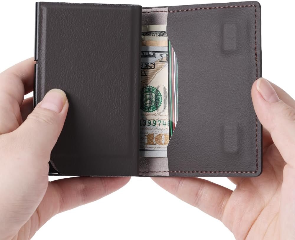 Airtag Wallet for Men - RFID Blocking Leather Slim Wallet with AirTag Holder, Pop - Up Card Slot, Money Clip, and ID Window - Abbycart