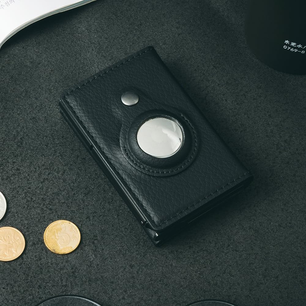 Airtag Wallet for Men - RFID Blocking Leather Slim Wallet with AirTag Holder, Pop - Up Card Slot, Money Clip, and ID Window - Abbycart