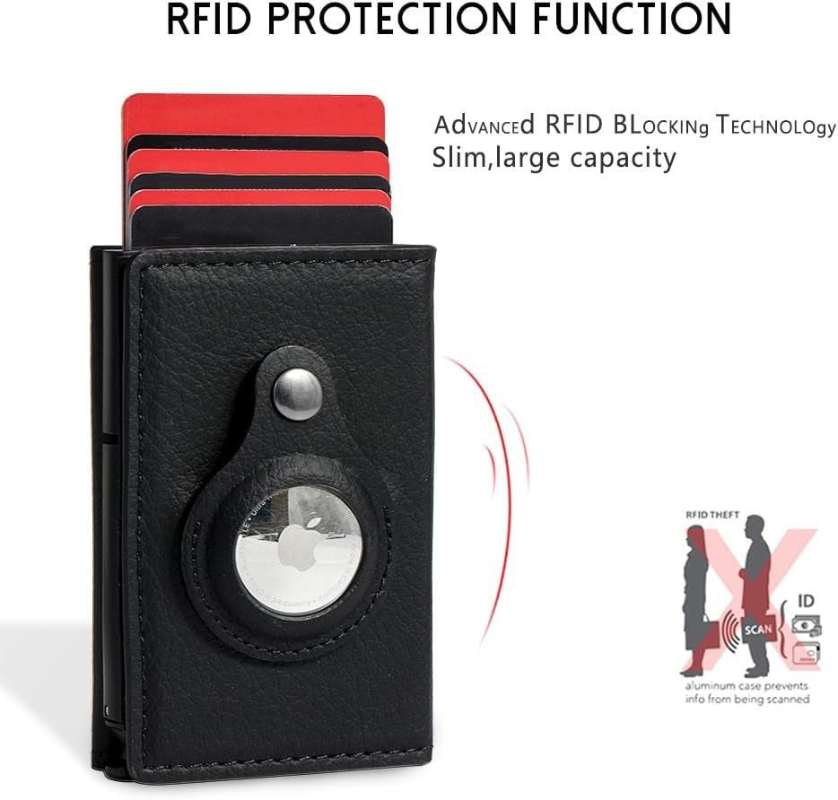 Airtag Wallet for Men - RFID Blocking Leather Slim Wallet with AirTag Holder, Pop - Up Card Slot, Money Clip, and ID Window - Abbycart