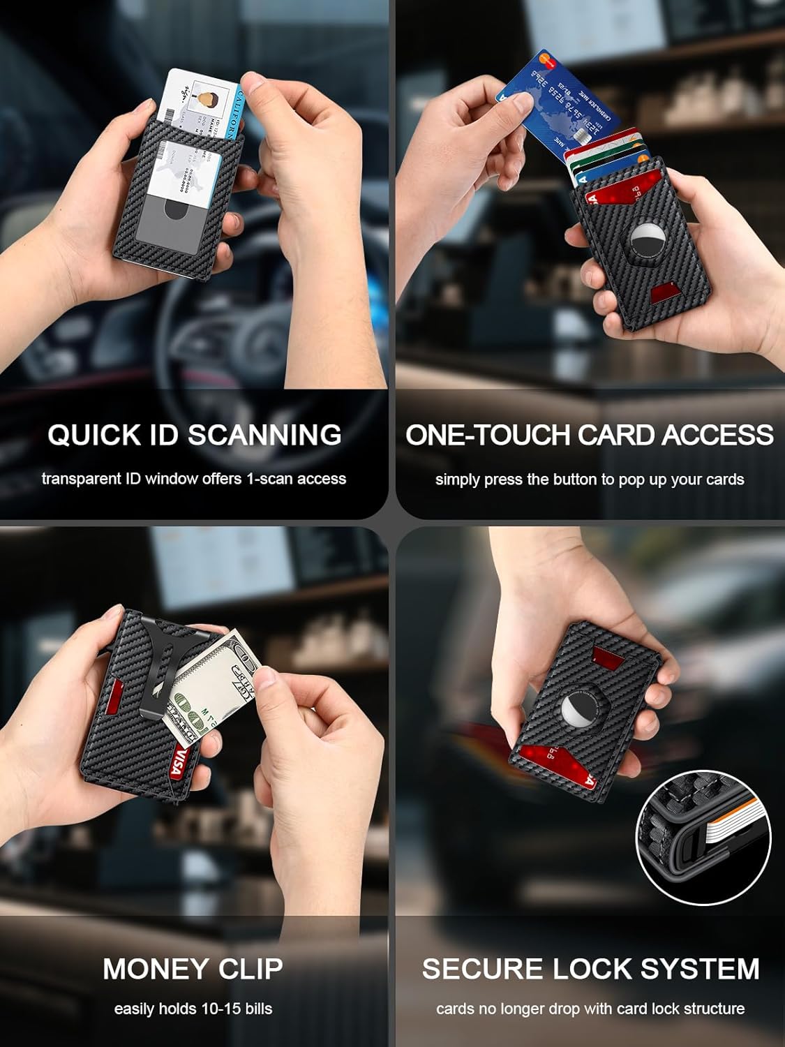 Airtag Wallet for Men, Smart Minimalist Metal Wallet Pop Up Credit Card Holder, Holds 8-12 Cards, RFID Blocking, ID Window & Magnetic Closure, Compact Aluminum Card Case (Gift Box)