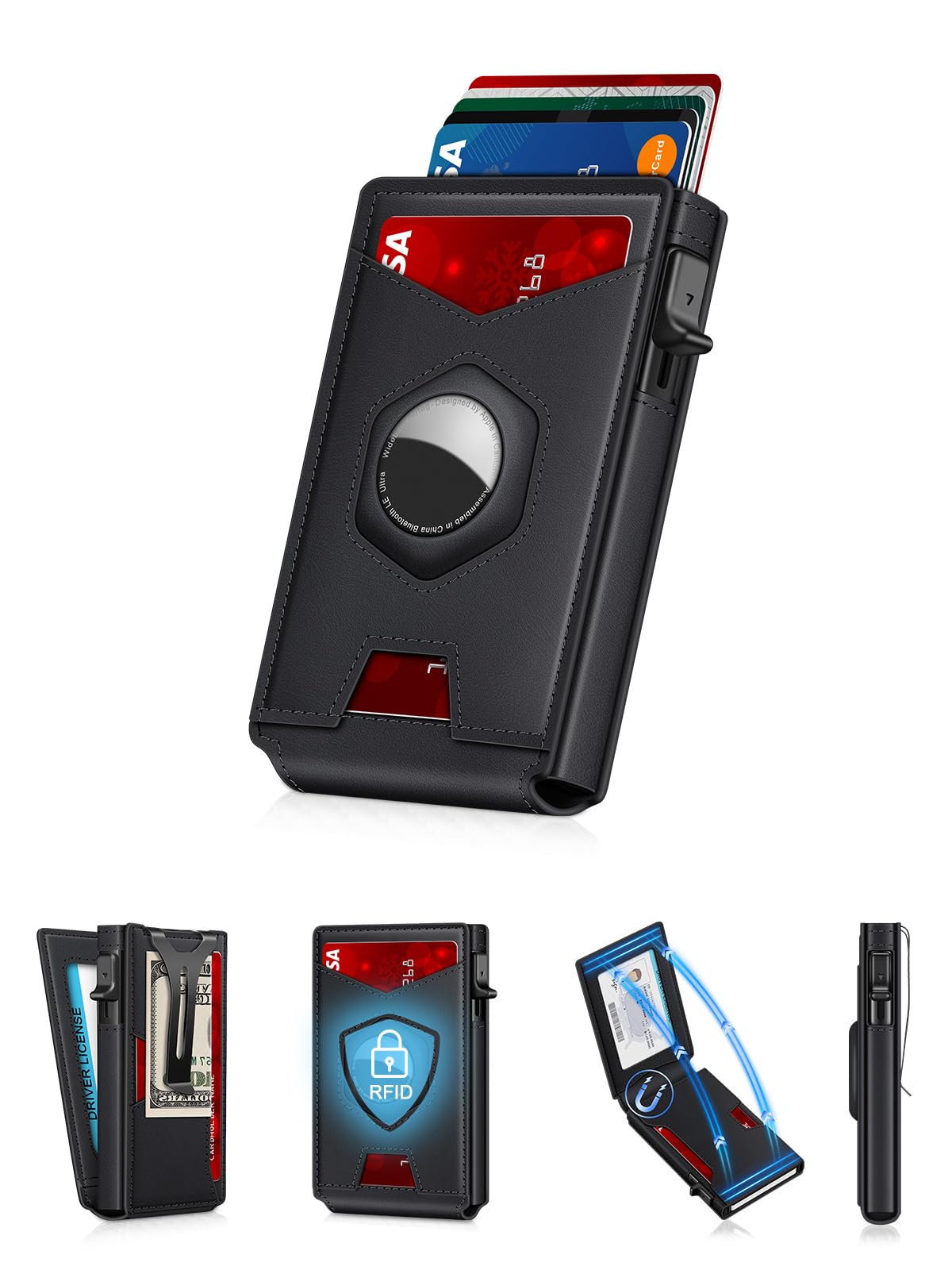 AirTag Wallet for Men RFID Pop Up Card Holder with Clip