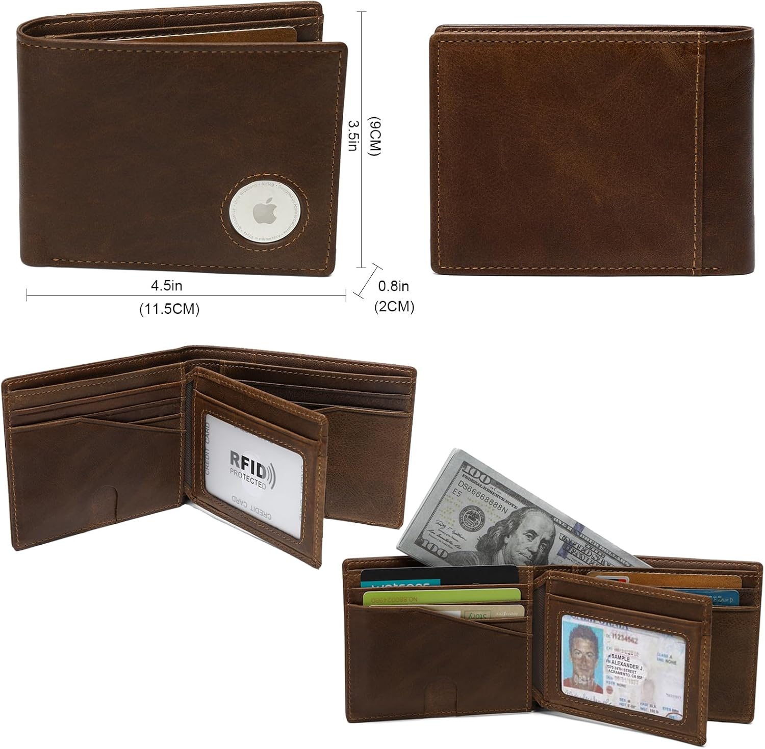 AirTag Wallet for Men – Slim Leather Bifold, RFID Blocking Small Card Holder (AirTag Not Included) - Abbycart