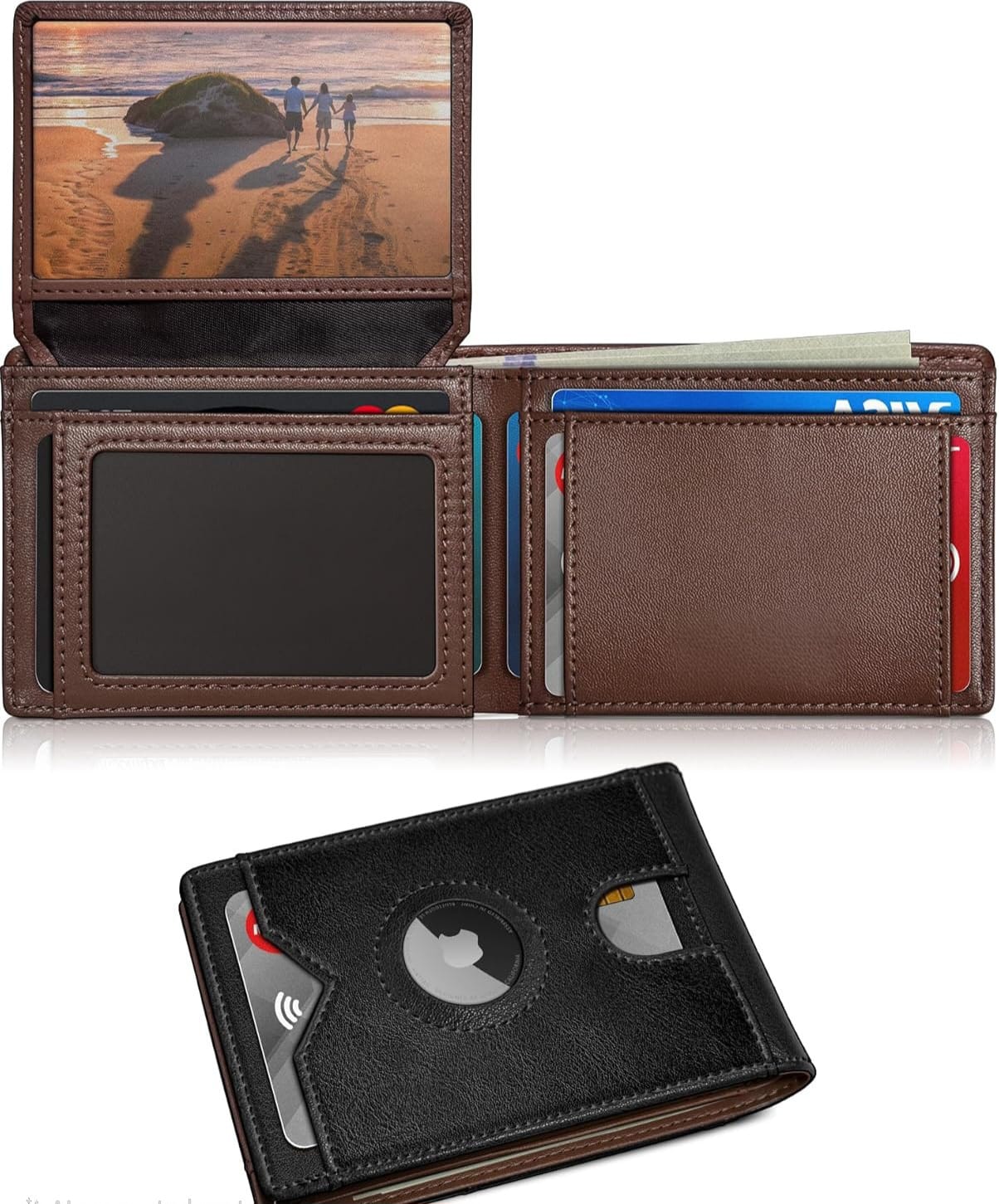 AirTag Wallet for Men – Slim Leather RFID Blocking Bifold with ID Windows, Cash Pocket & Gift Box