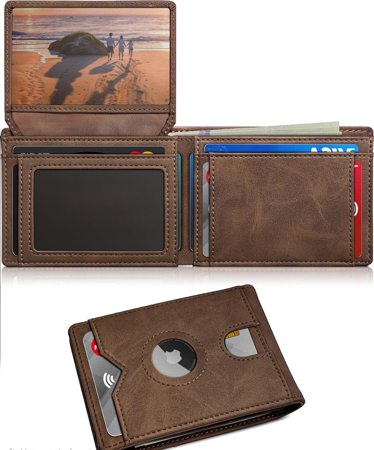 AirTag Wallet for Men – Slim Leather RFID Blocking Bifold with ID Windows, Cash Pocket & Gift Box