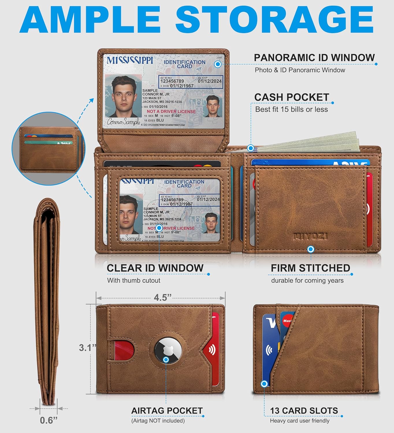 AirTag Wallet for Men – Slim Leather RFID Blocking Bifold with ID Windows, Cash Pocket & Gift Box - Abbycart