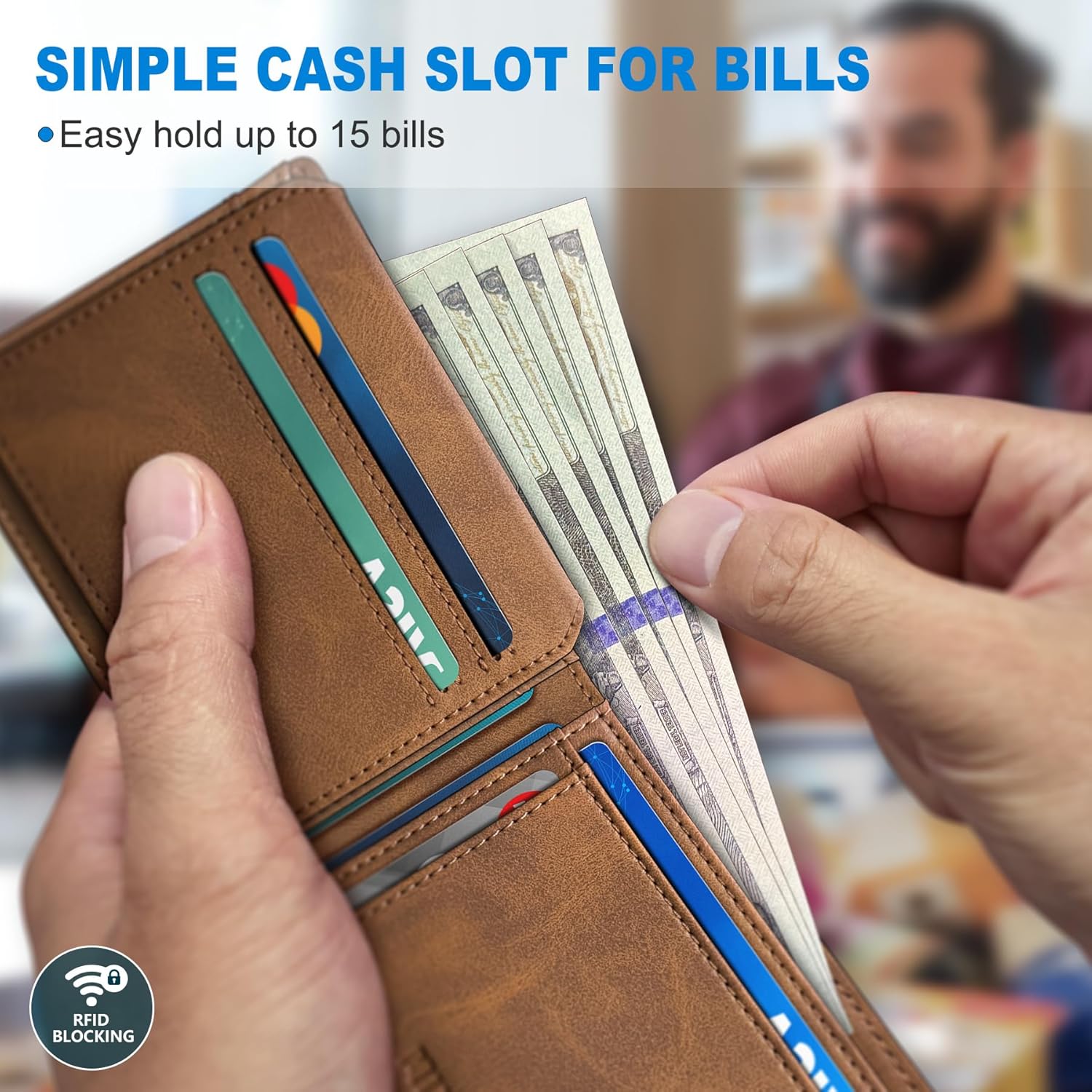 AirTag Wallet for Men – Slim Leather RFID Blocking Bifold with ID Windows, Cash Pocket & Gift Box - Abbycart