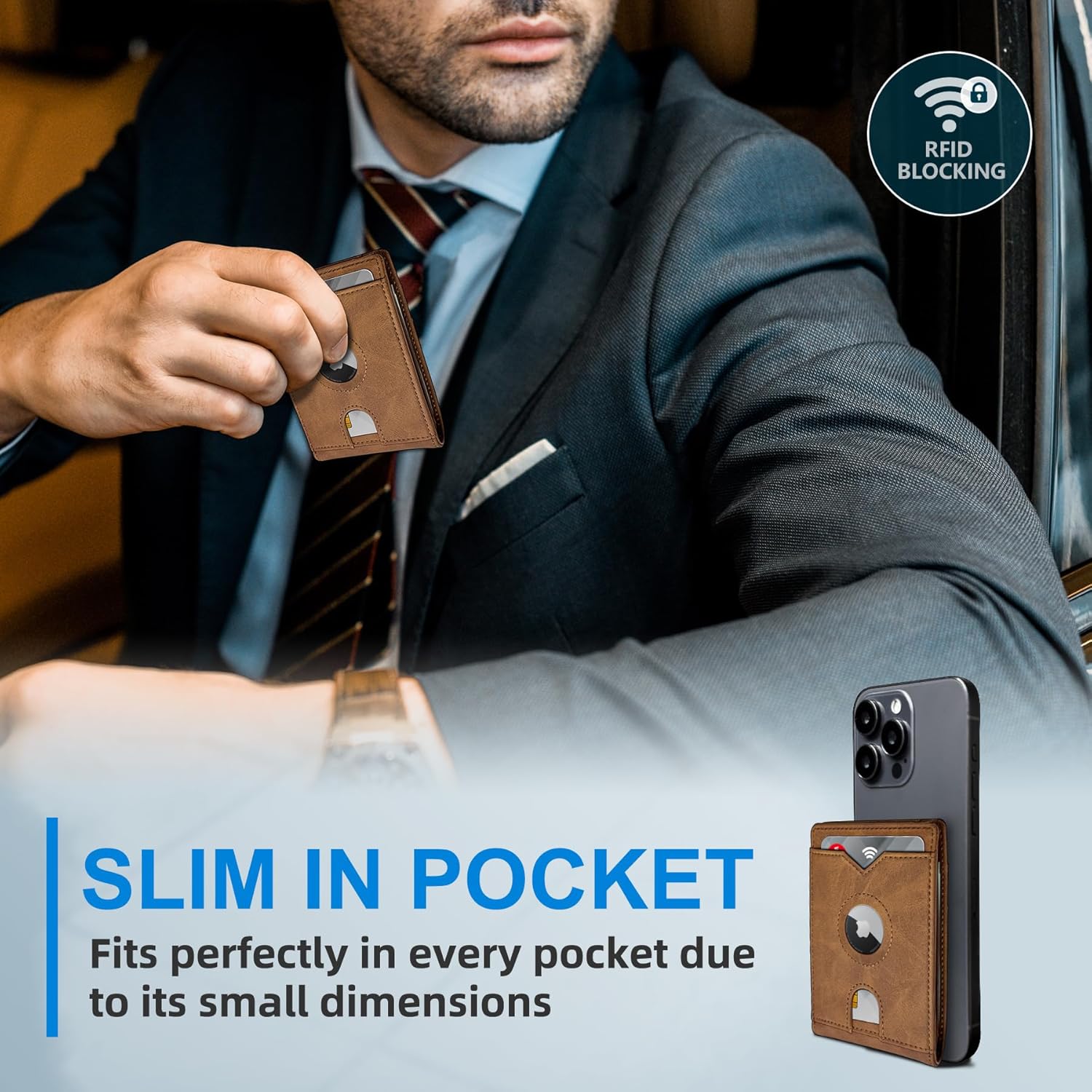 AirTag Wallet for Men – Slim Leather RFID Blocking Bifold with ID Windows, Cash Pocket & Gift Box - Abbycart