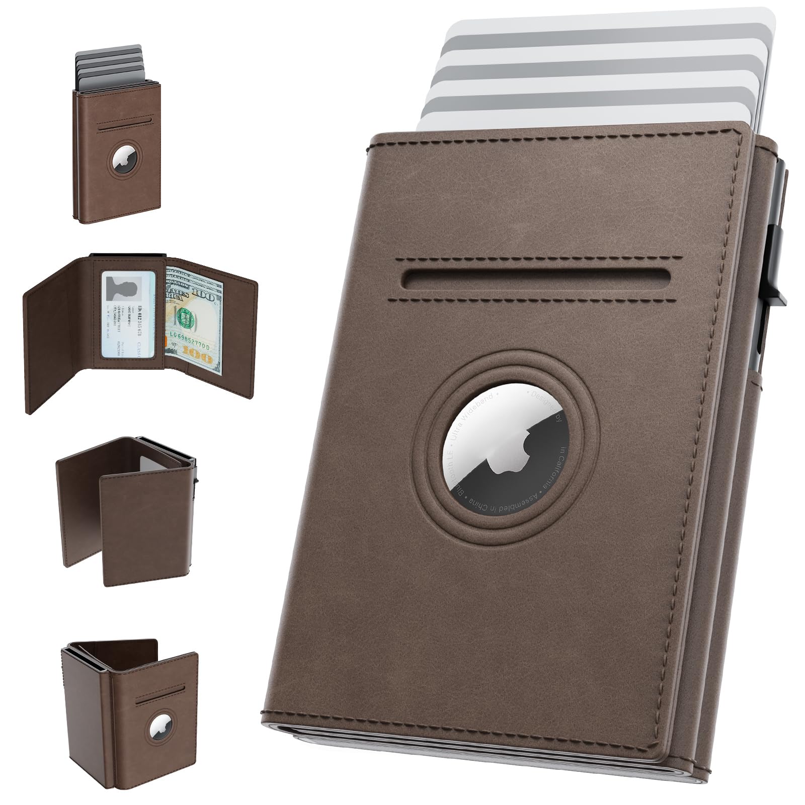 AirTag Wallet for Men – Slim Leather RFID Trifold Wallet
