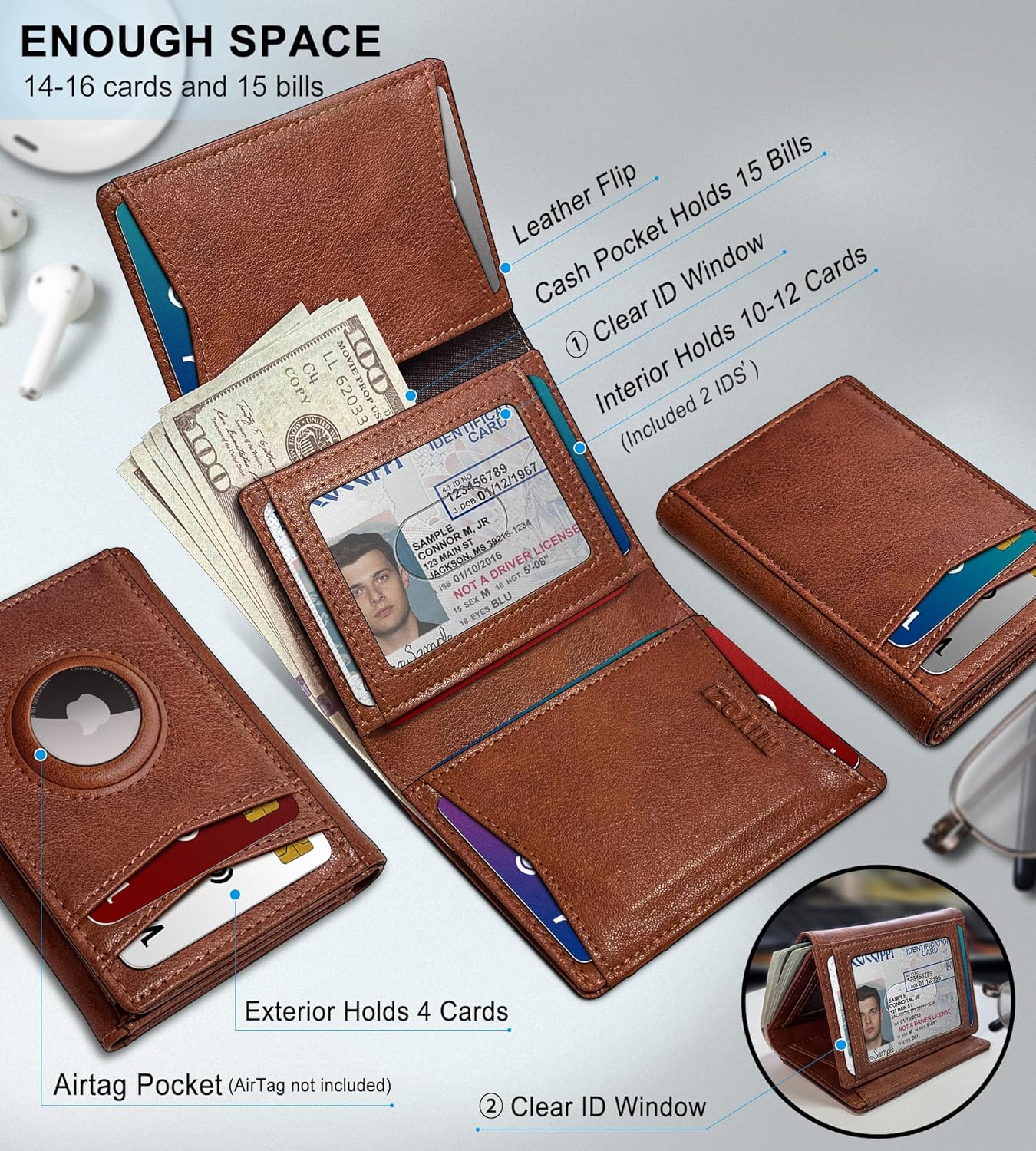 AirTag Wallet for Men – Slim Leather Trifold RFID Blocking - Abbycart