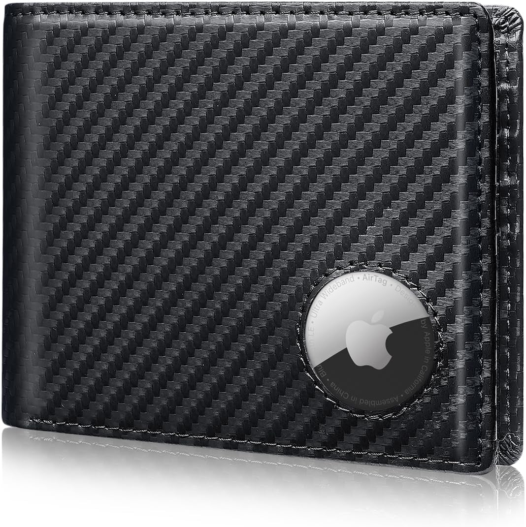 Airtag Wallet for Men – Slim RFID Blocking Genuine Leather Bifold with Airtag Holder, 14 Card Slots, and Gift Box