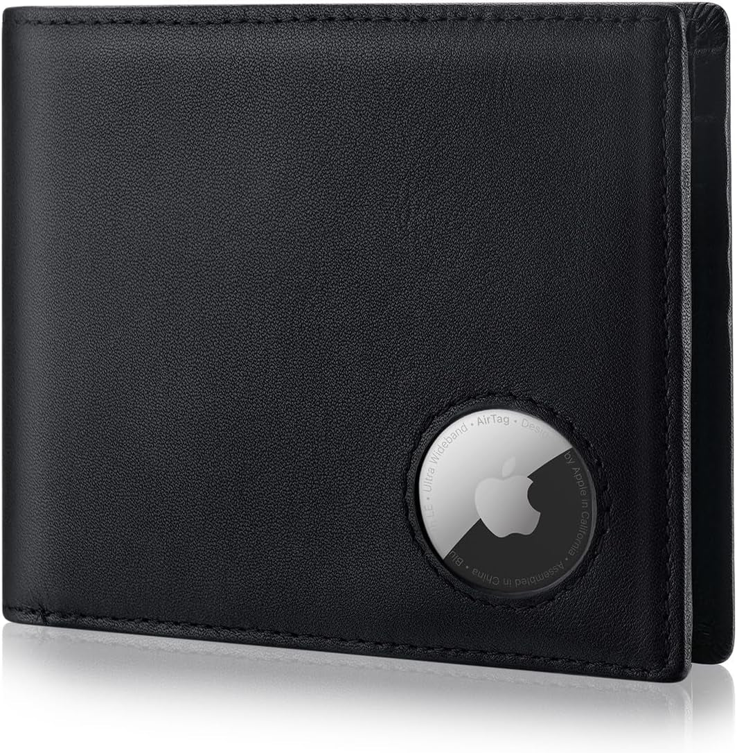 Airtag Wallet for Men – Slim RFID Blocking Genuine Leather Bifold with Airtag Holder, 14 Card Slots, and Gift Box