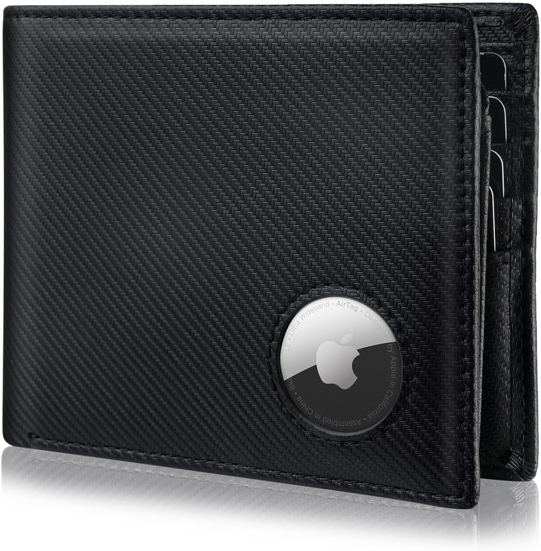 Airtag Wallet for Men – Slim RFID Blocking Genuine Leather Bifold with Airtag Holder, 14 Card Slots, and Gift Box
