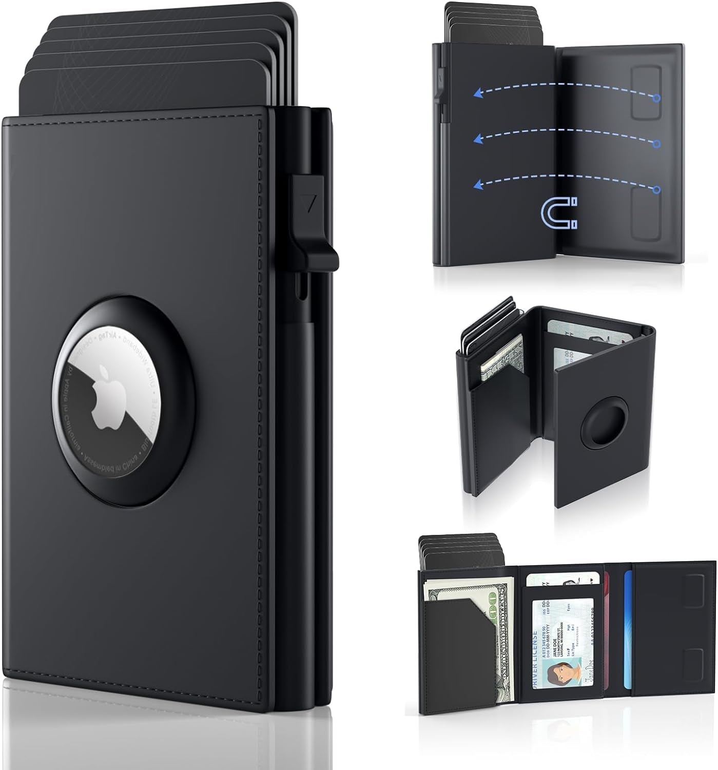 Airtag Wallet for Men - Slim RFID Blocking Leather Wallet with AirTag Holder, Pop - up Card Case, 9 - 14 Card Capacity - Abbycart