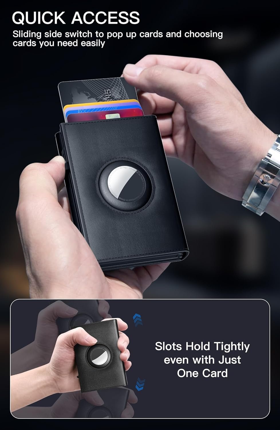 Airtag Wallet for Men - Slim RFID Blocking Leather Wallet with AirTag Holder, Pop - up Card Case, 9 - 14 Card Capacity - Abbycart