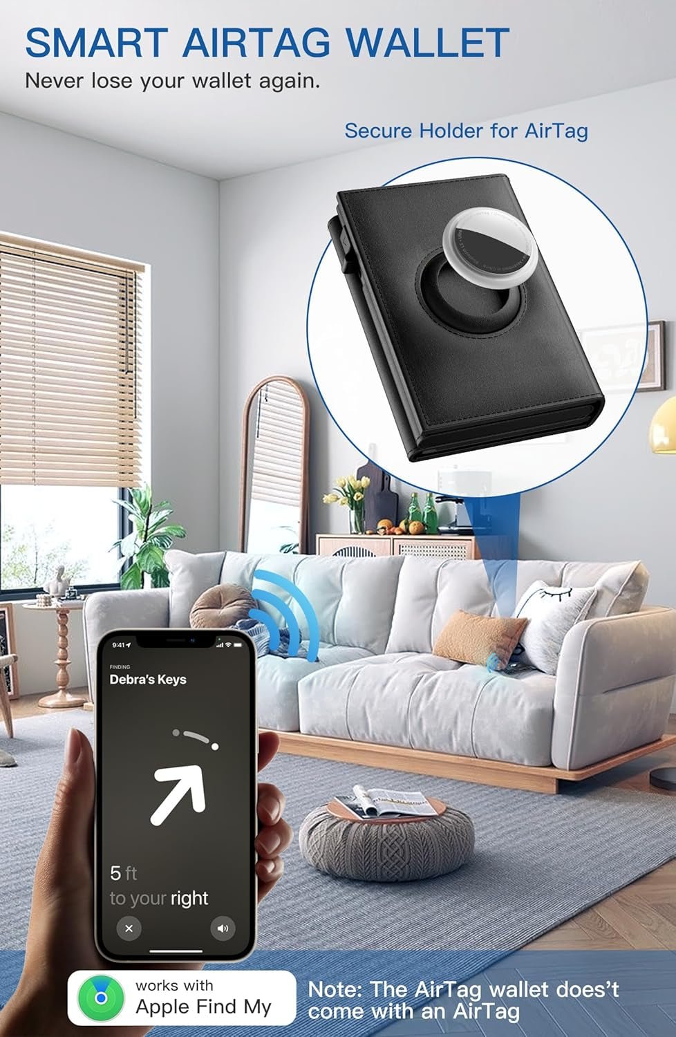 Airtag Wallet for Men - Slim RFID Blocking Leather Wallet with AirTag Holder, Pop - up Card Case, 9 - 14 Card Capacity - Abbycart