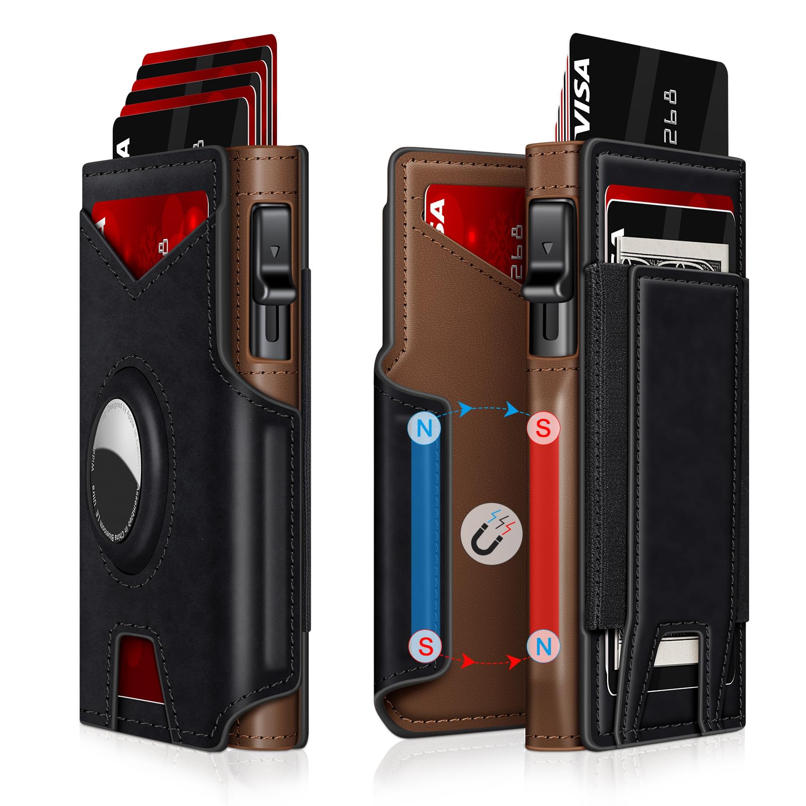 Airtag Wallet for Men – Slim RFID Blocking, Pop - Up Card Holder with Cash Slot - Abbycart