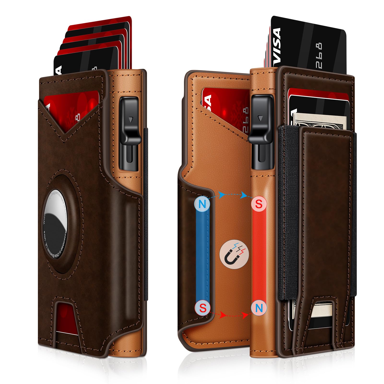 Airtag Wallet for Men – Slim RFID Blocking, Pop - Up Card Holder with Cash Slot - Abbycart