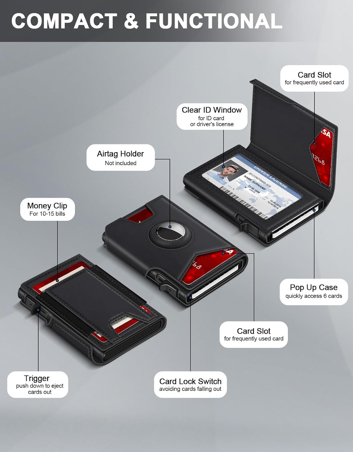 Airtag Wallet for Men – Slim RFID Blocking, Pop - Up Card Holder with Cash Slot - Abbycart