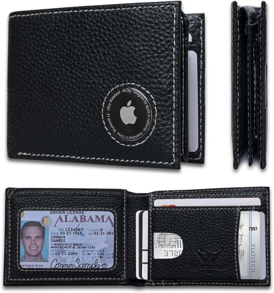Apple AirTag Wallet for Men - Slim Bifold Leather, RFID Blocking, Holds 20 Cards - Abbycart