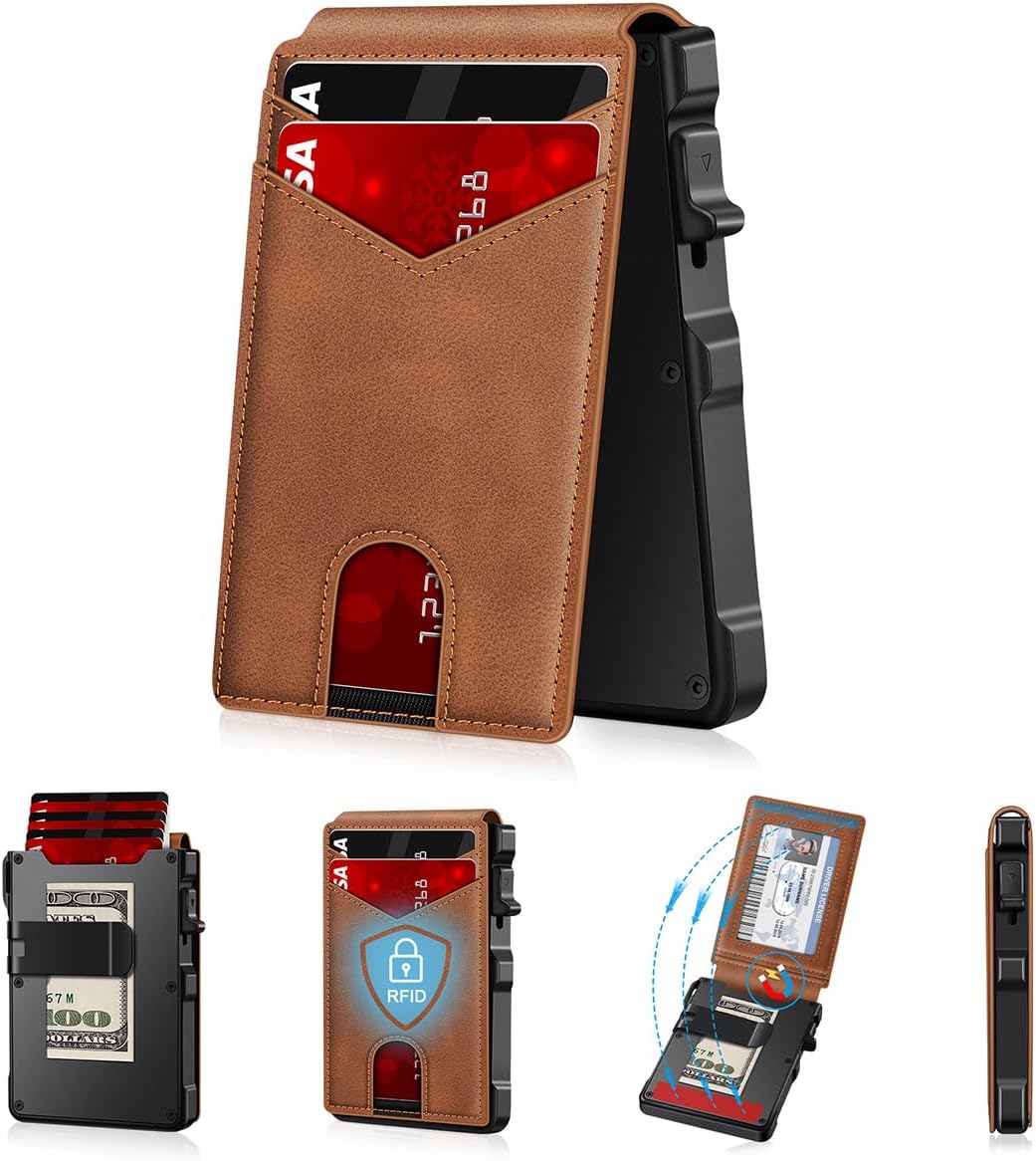 Slim RFID Wallet for Men with Pop Up Card Holder & Money Clip Wallet