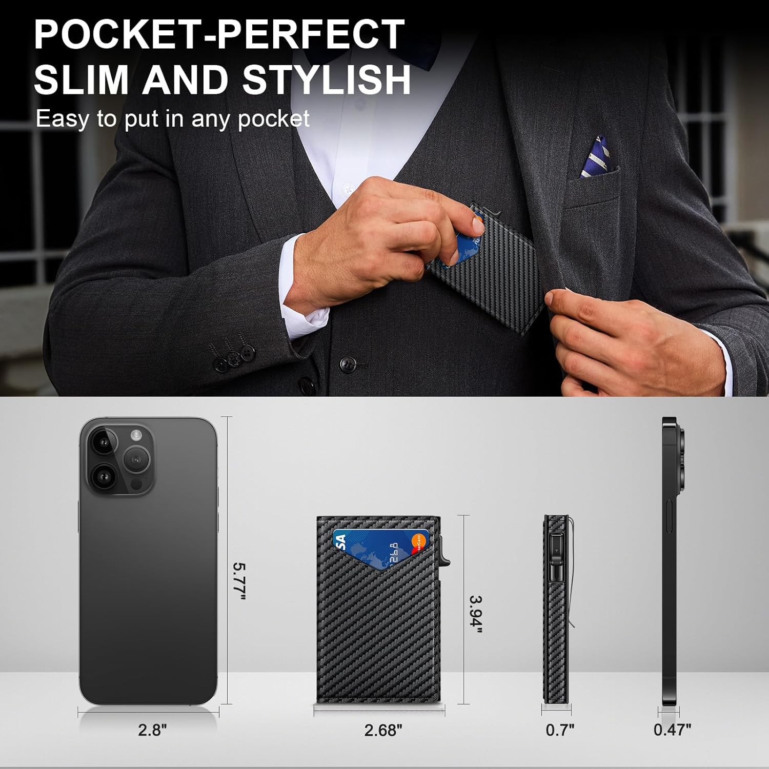 Carbon Fiber Pop Up Wallet – Slim RFID Men’s Wallet - Abbycart