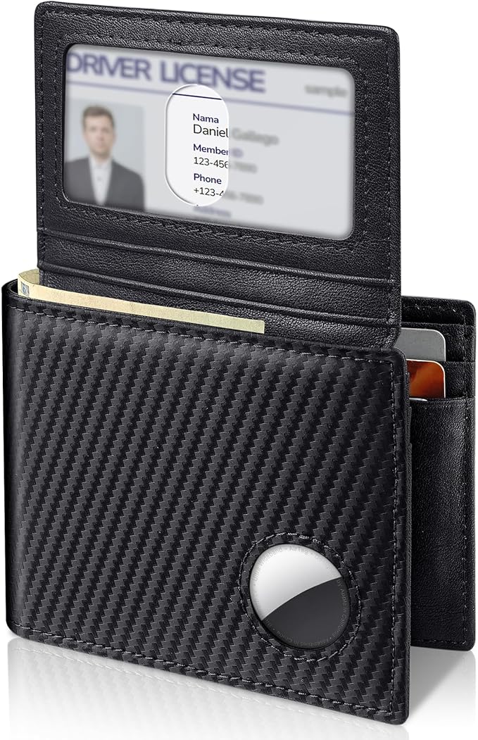 Men’s AirTag Wallet Leather RFID Blocking Bifold 13 Card Slots (Vintage)