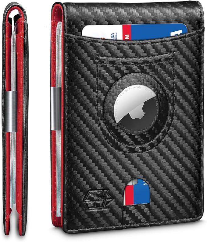 Men's Slim RFID Leather Wallet with AirTag Holder - Stylish & Secure