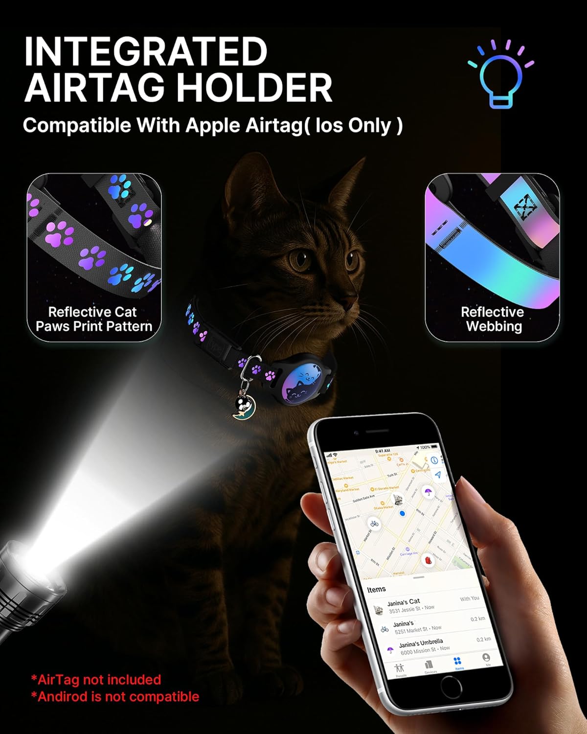 Cat Collar with AirTag Holder Waterproof Breakaway Reflective 2 Pack