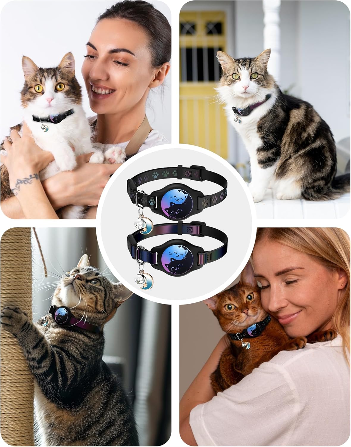 Cat Collar with AirTag Holder Waterproof Breakaway Reflective 2 Pack