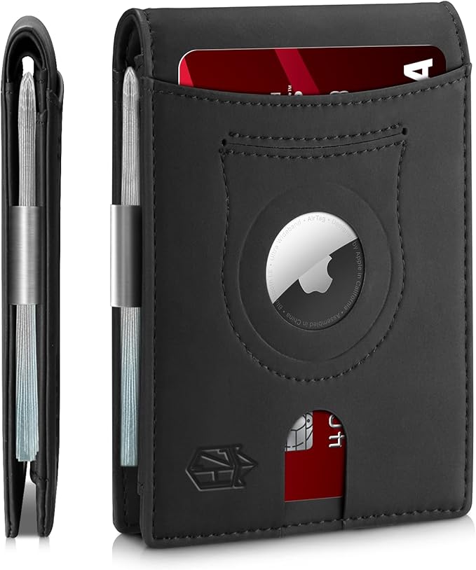 Men's Slim RFID Leather Wallet with AirTag Holder - Stylish & Secure