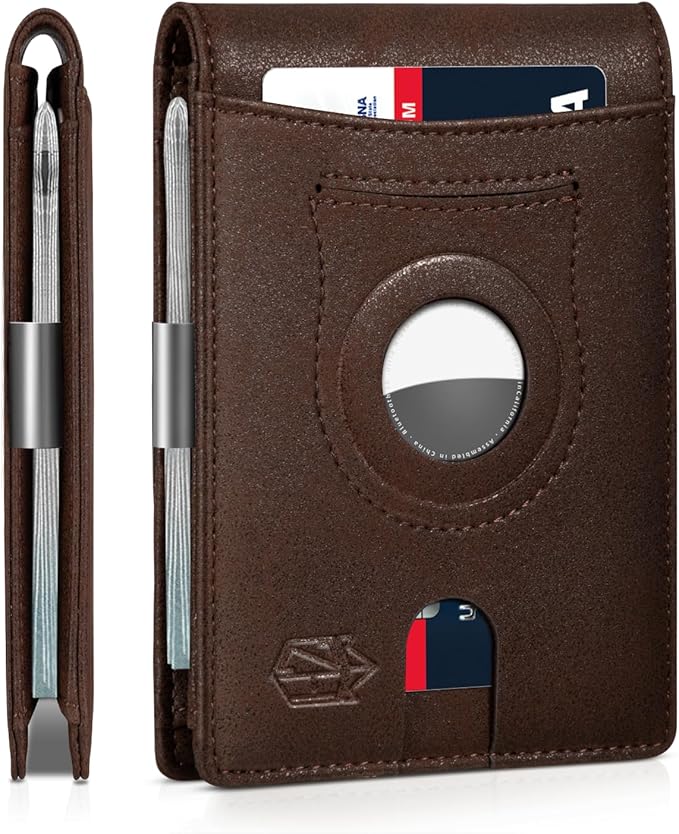 Men's Slim RFID Leather Wallet with AirTag Holder - Stylish & Secure
