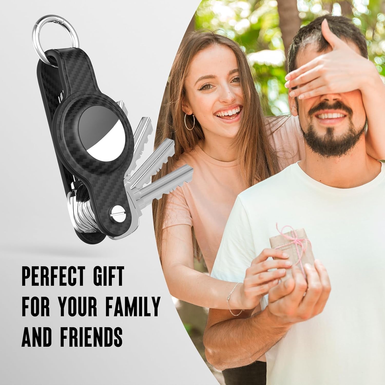 Compact Carbon Fiber Leather Key Organizer with AirTag Holder – Securely Holds Up to 6 Keys, Compatible with Apple AirTag, Includes Keyring - Abbycart