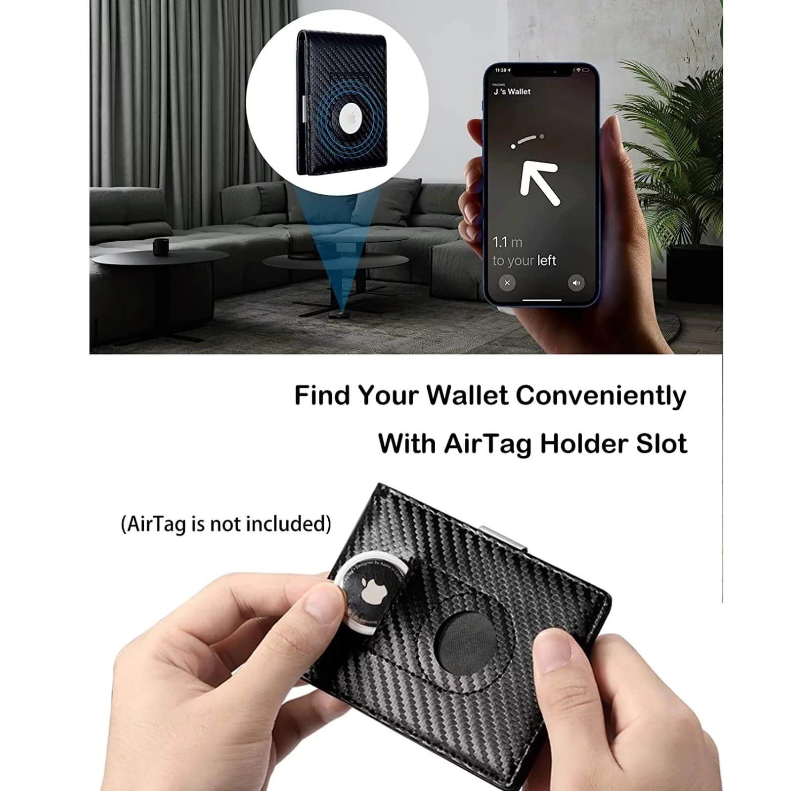 Compatible with Apple Airtag, Minimalist Bifold Leather Wallets with 12 Credit Card Holder & Money Clip, RFID Blocking for Gift Box, Black - Abbycart