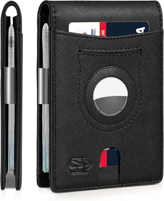 Men's Slim RFID Leather Wallet with AirTag Holder - Stylish & Secure