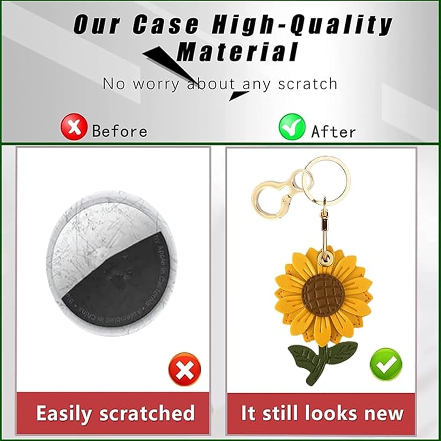 BORKUANA Leather Keychain Holder Case Compatible with AirTag,Cute Protective Anti-Scratch Apple Air Tag Cover