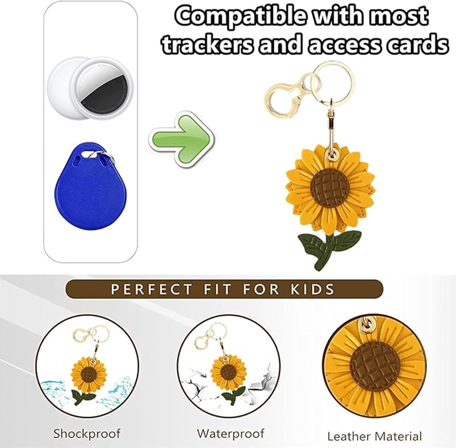 BORKUANA Leather Keychain Holder Case Compatible with AirTag,Cute Protective Anti-Scratch Apple Air Tag Cover