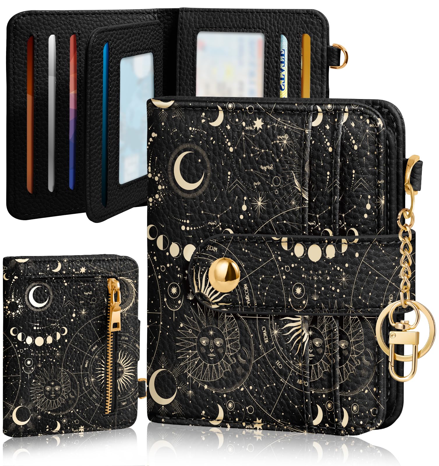Cute Small RFID Leather Wallet for Women with Keychain Card Holder