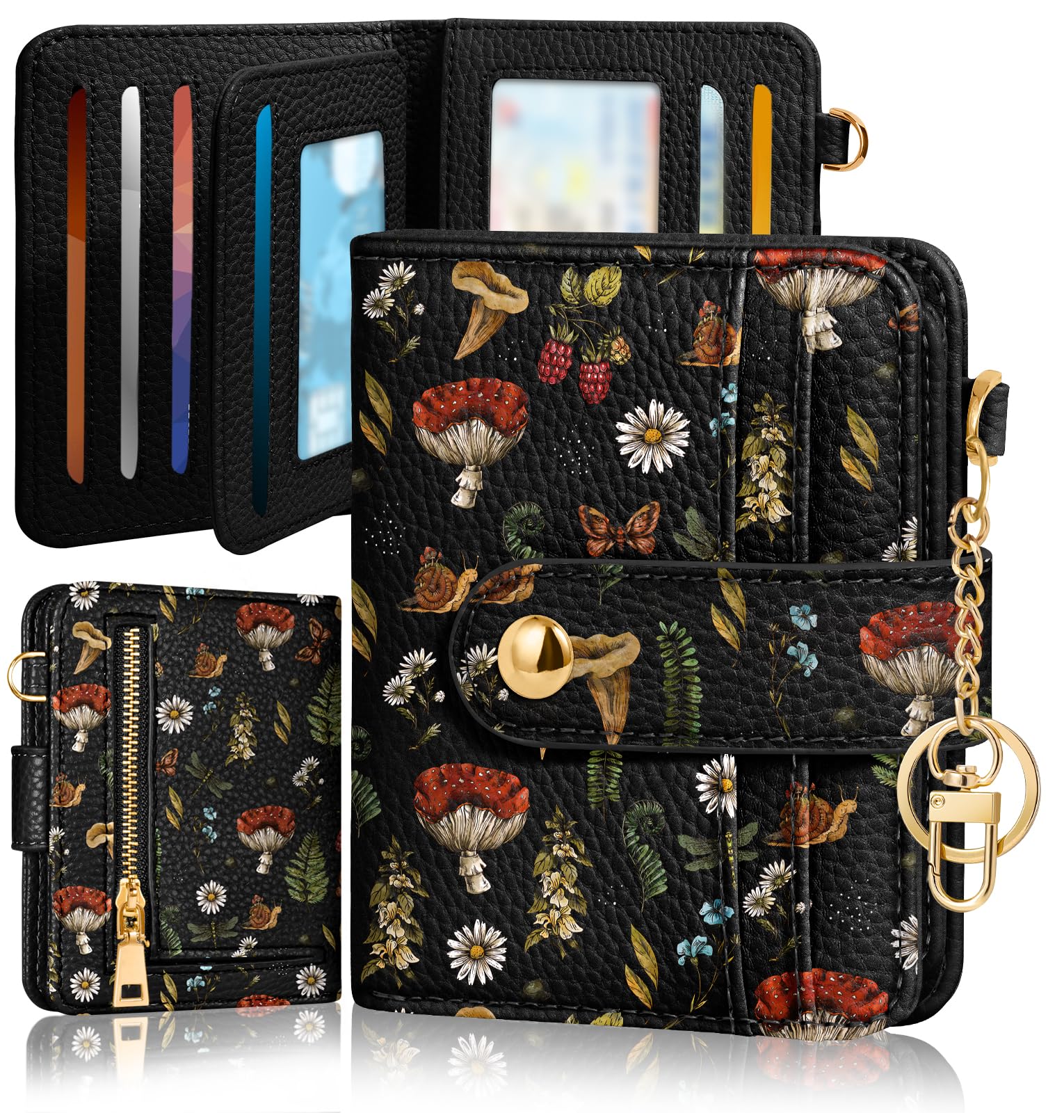 Cute Small RFID Leather Wallet for Women with Keychain Card Holder