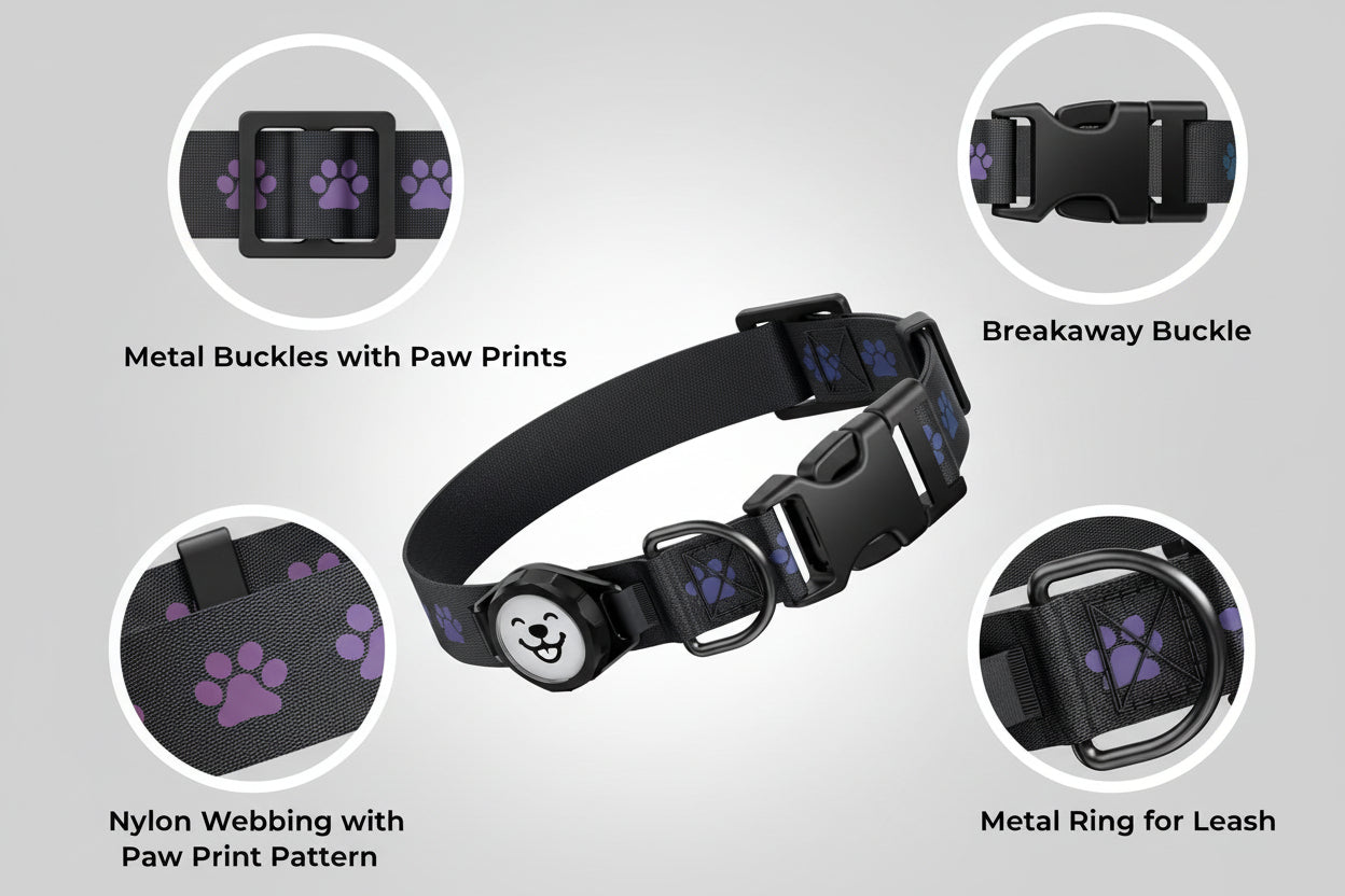 Durable Dog Collar with AirTag Holder - Waterproof & Reflective Design