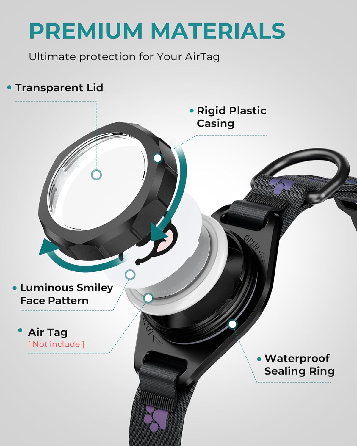 Durable Dog Collar with AirTag Holder - Waterproof & Reflective Design