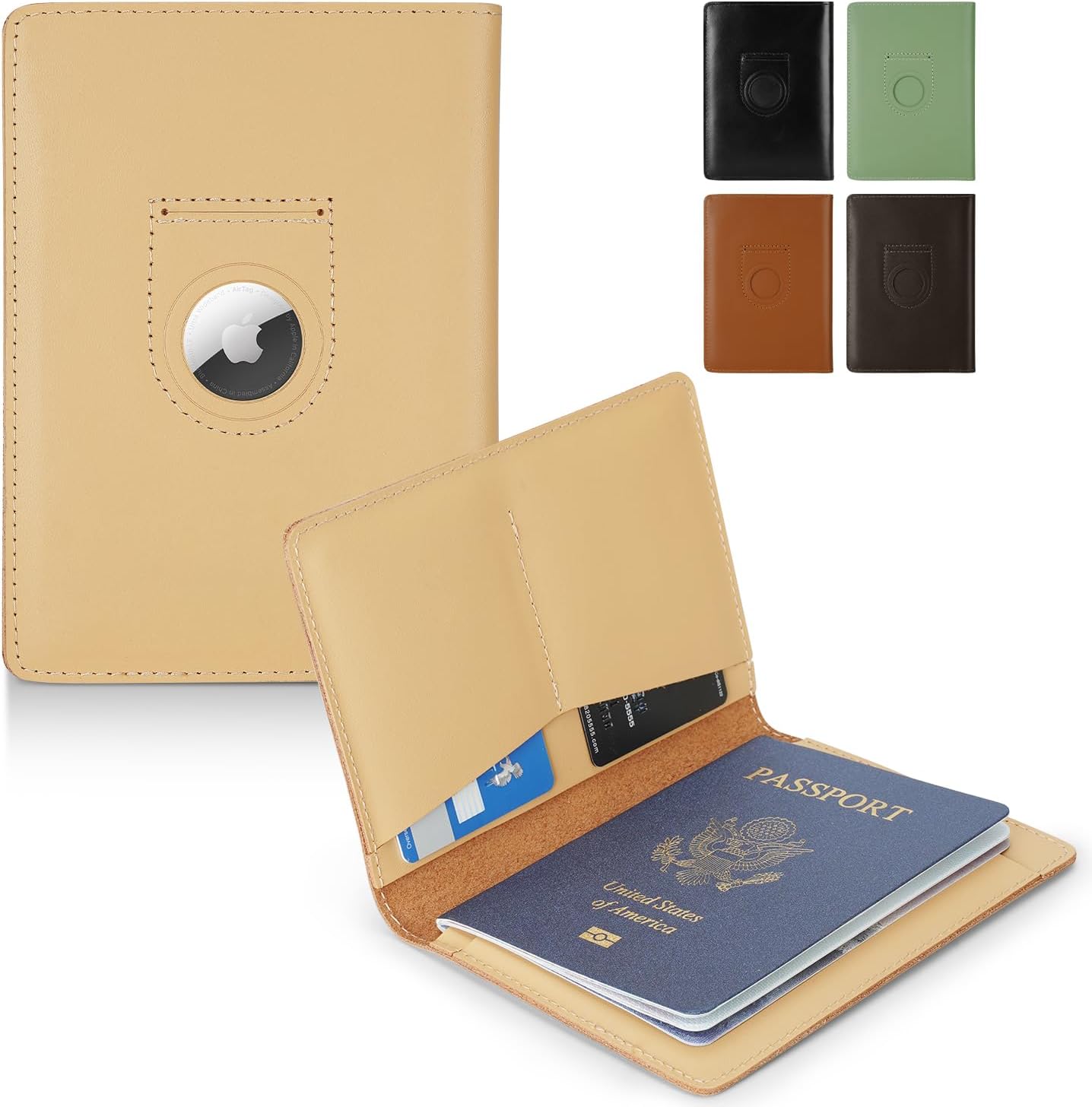 Eco - Friendly Leather Passport Holder with AirTag Slot – RFID Blocking Travel Wallet for Secure and Stylish Journeys - Abbycart
