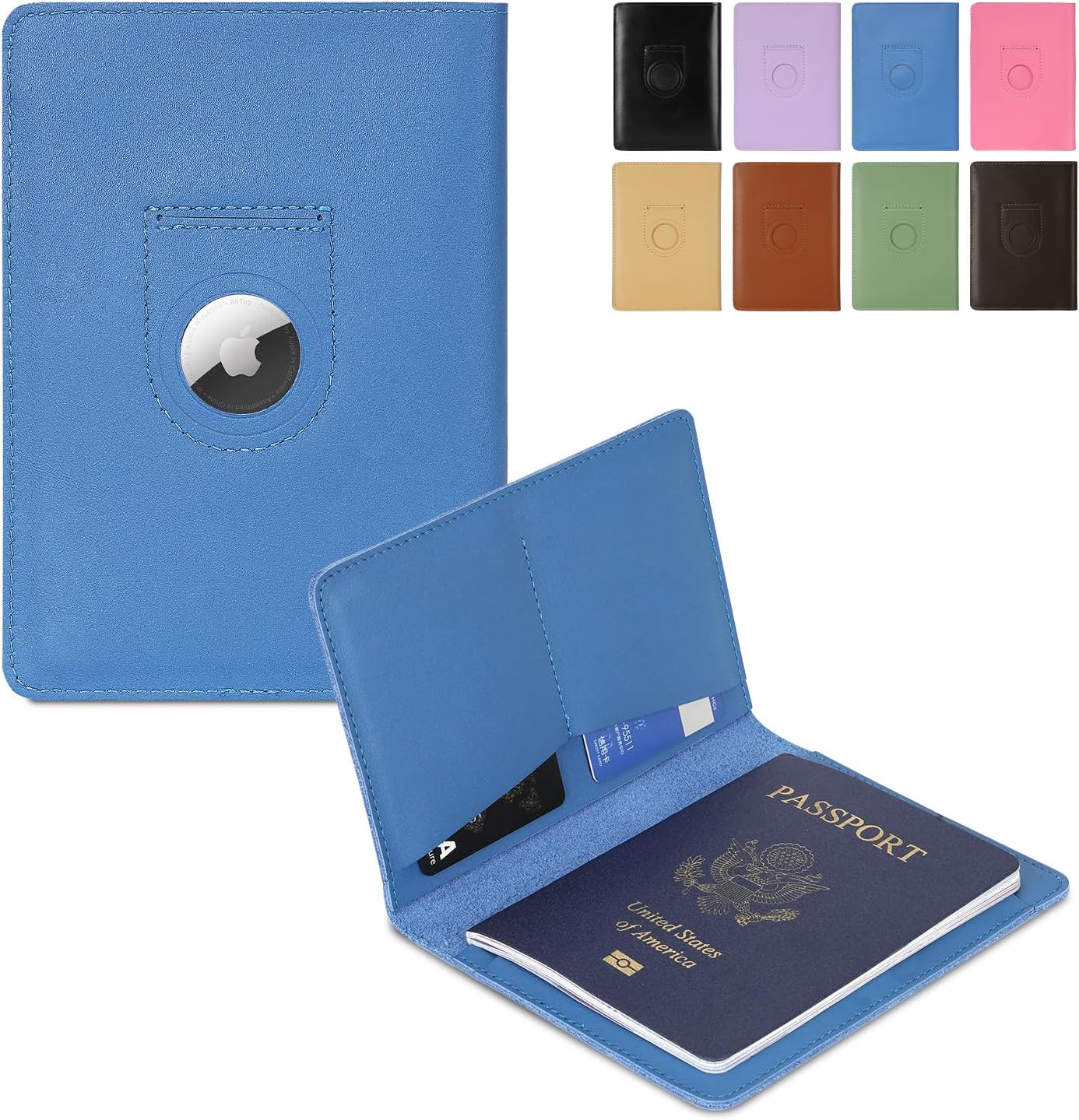 Eco-Friendly Leather Passport Holder with AirTag Slot – RFID Blocking Travel Wallet for Secure and Stylish Journeys