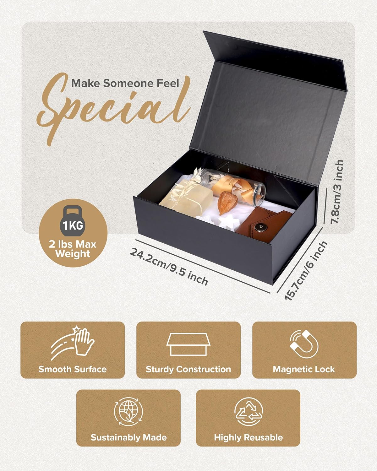 Elegant Black Magnetic Gift Box – Large - Abbycart